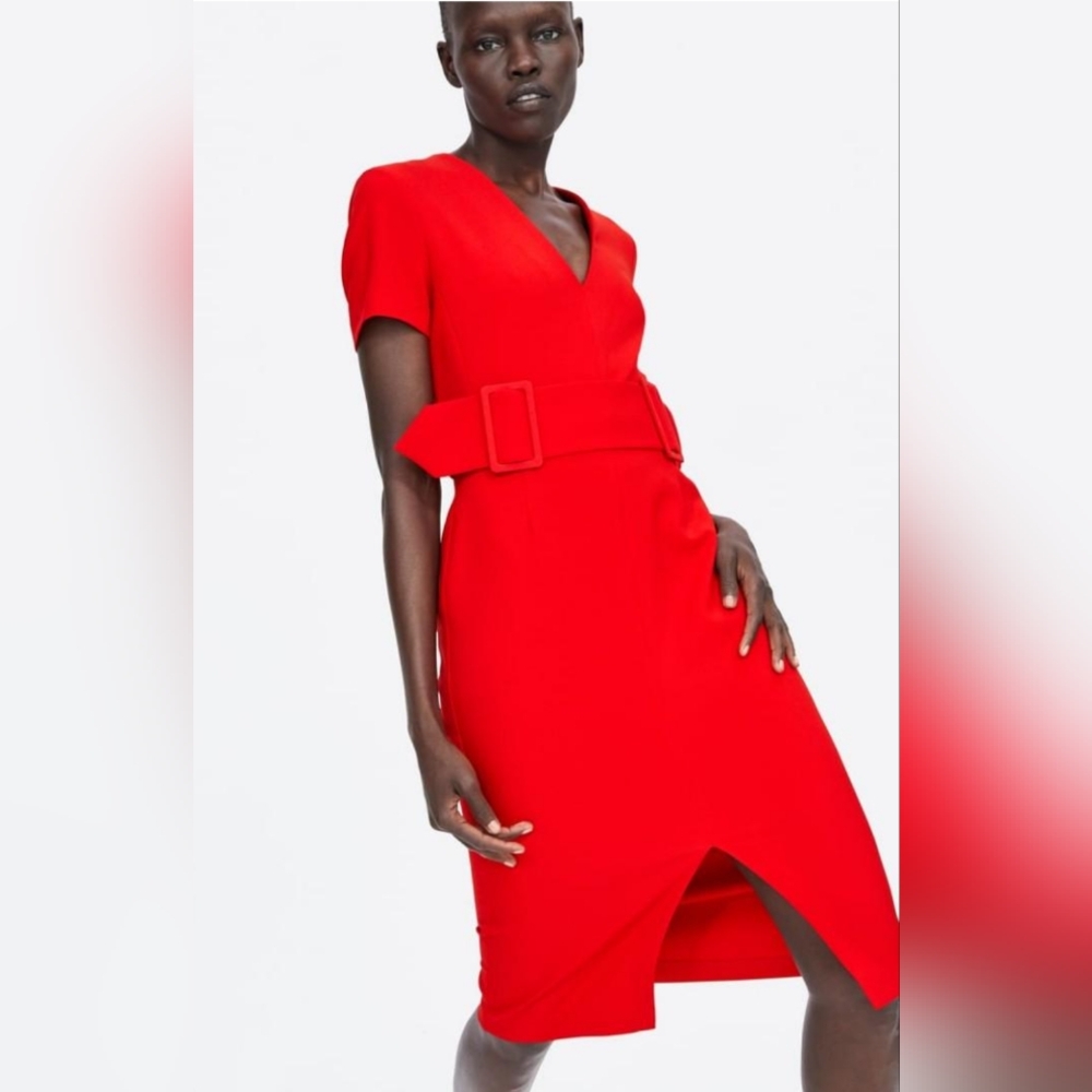 Elegant Red V-Neck Dress